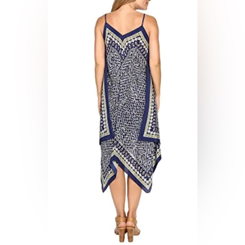 Nic+Zoe Tropicale Print Blue Silk Handkerchief Maxi Dress Plus Size 1X